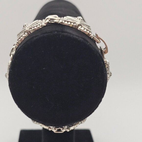 Brighton 7" Chunky Bracelet Medallion Panel Silver Tone Signed Vtg Raised Square - Picture 5 of 16